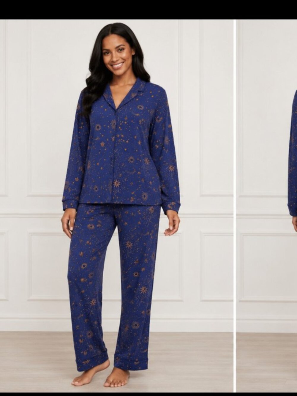 Room Service Women's Blue/gold Celestial Point 2-piece pajama set size Xl